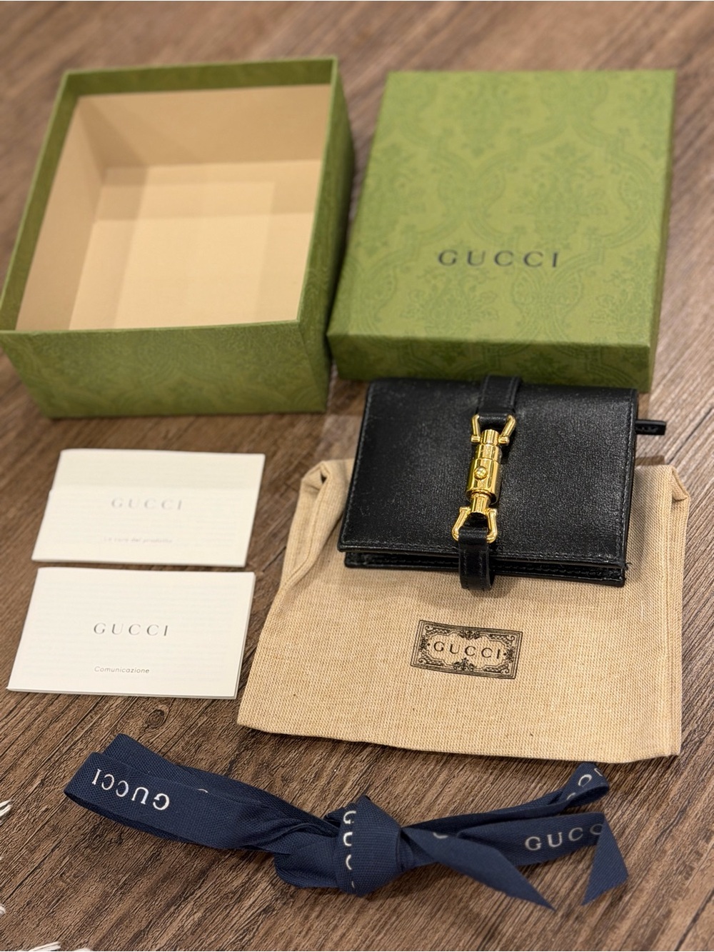 Authentic Gucci Jackie 1961 Black Leather Card Case Wallet 645536 FULL SET